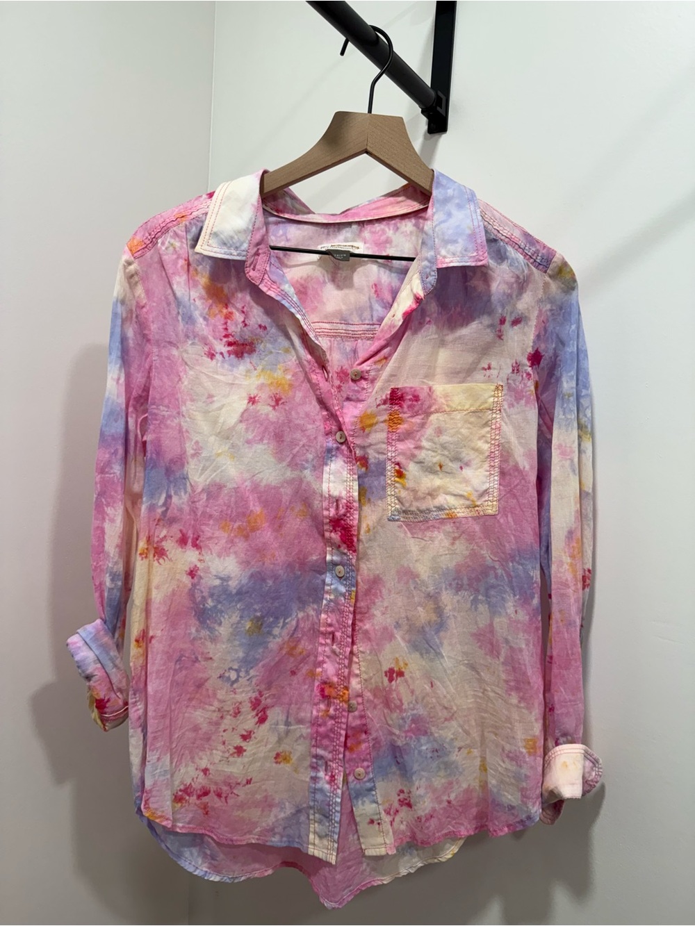 Pilcro Women's Tie-Dye Button-Down Shirt - Pink, Purple, Yellow